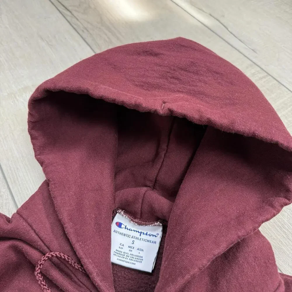 Y2K Champion Harvard University Hoodie Maroon Size S Embroidered Logo EST 1636 - Picture 4 of 8